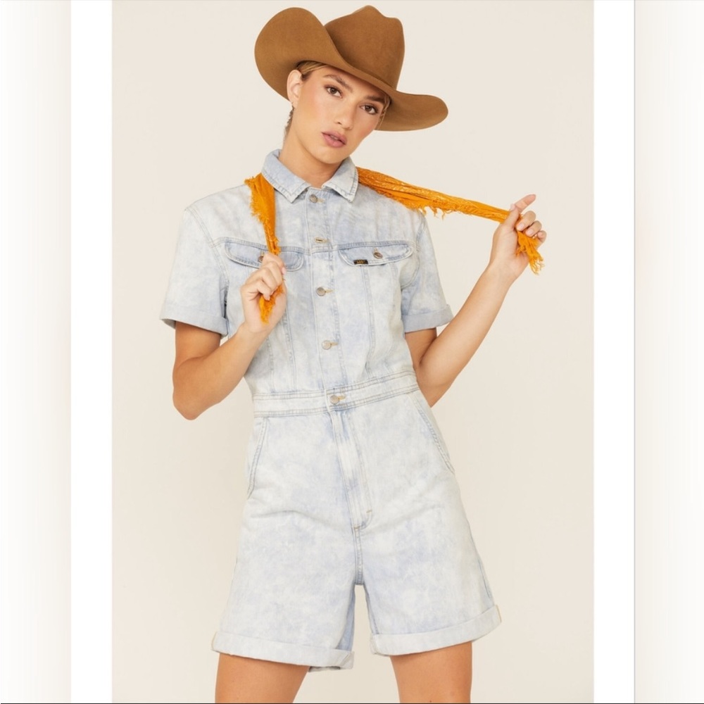 New LEE acid wash denim utility unionall denim shorts romper Large